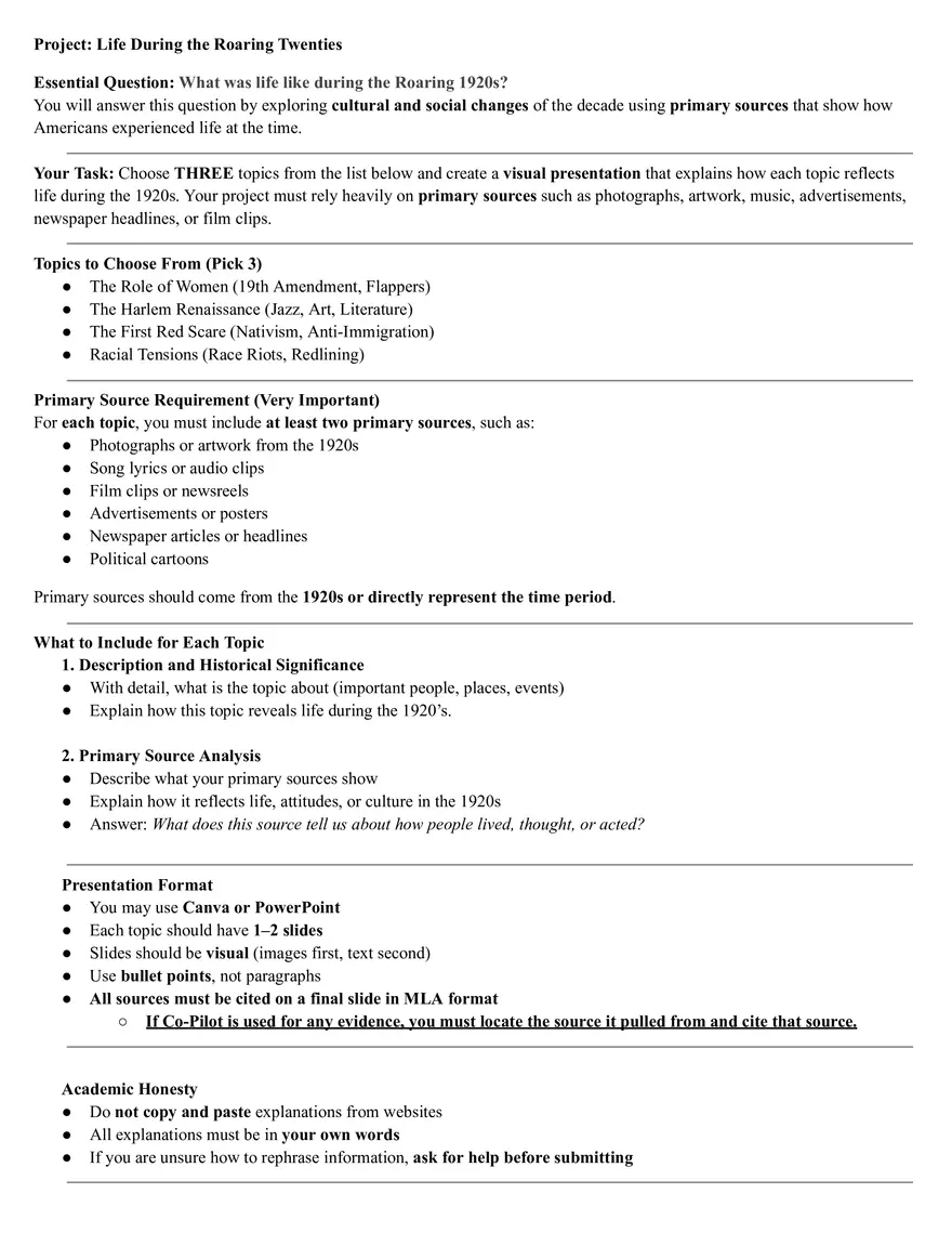 Project: Life During the Roaring Twenties - Page 1