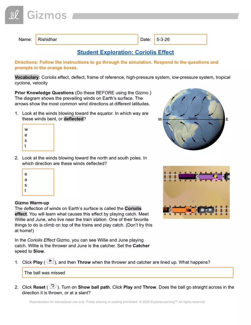 Day 5 - Gizmos Coriolis Effect - Page 1