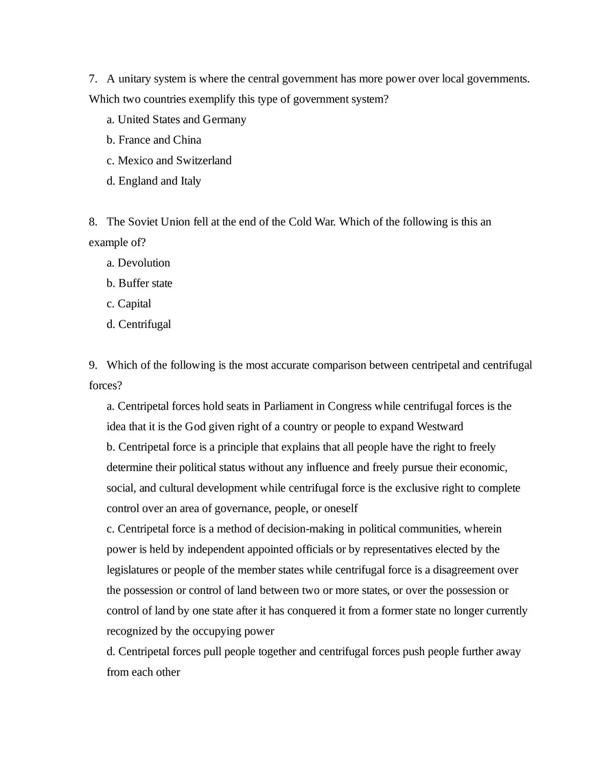AP Human Geography Unit 4 Quiz - Page 3
