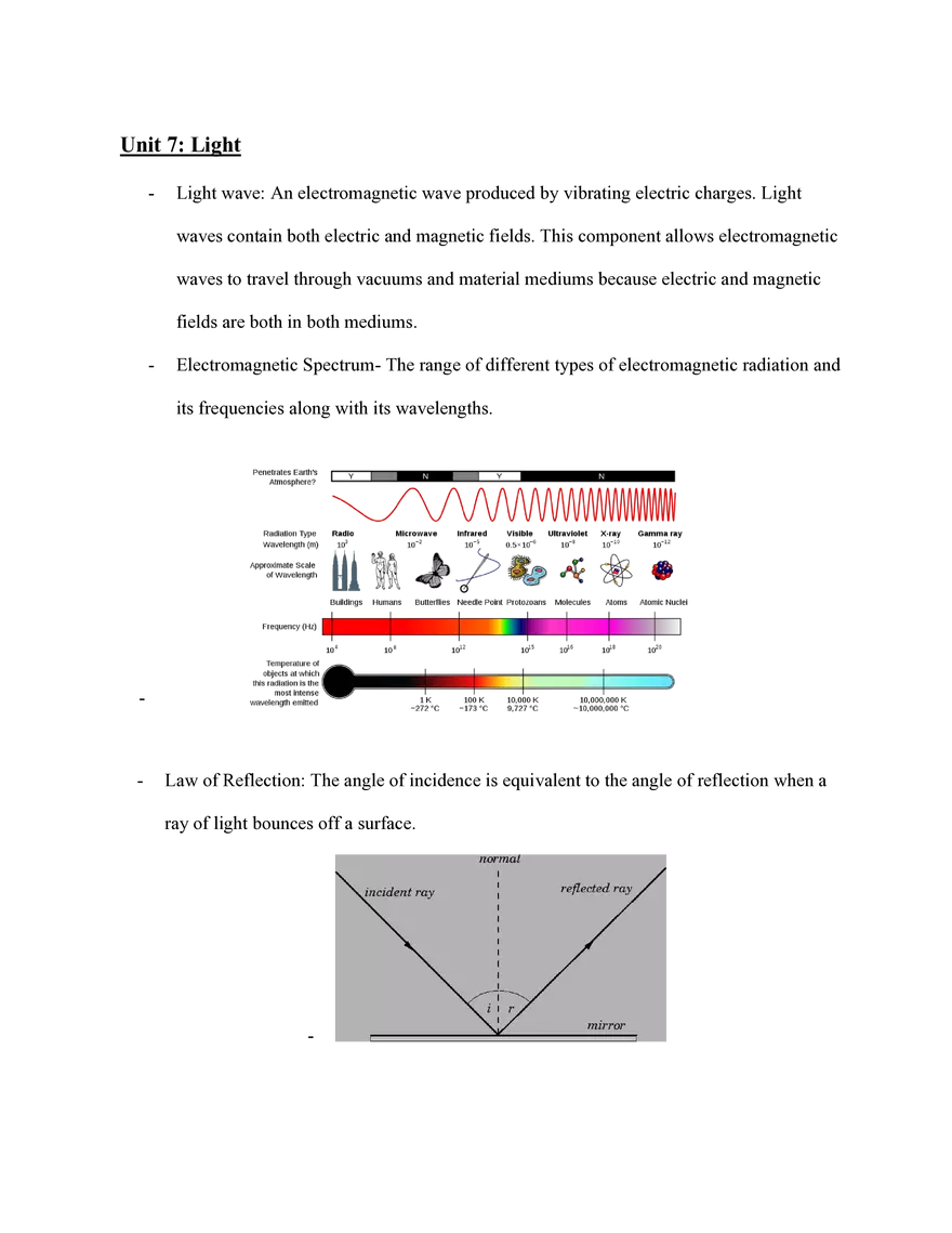 Physics Review Unit 7 Light - Page 1