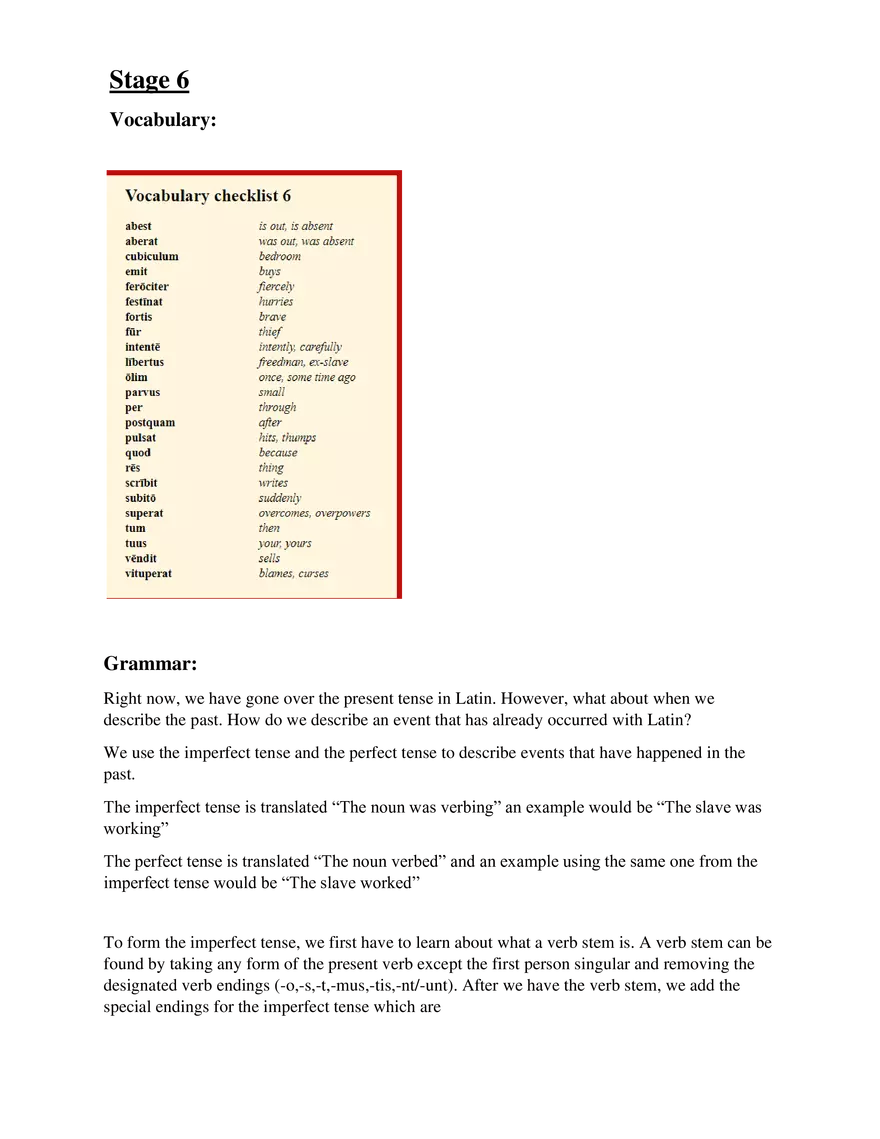 Latin Study Guide Stage 6 - Page 1