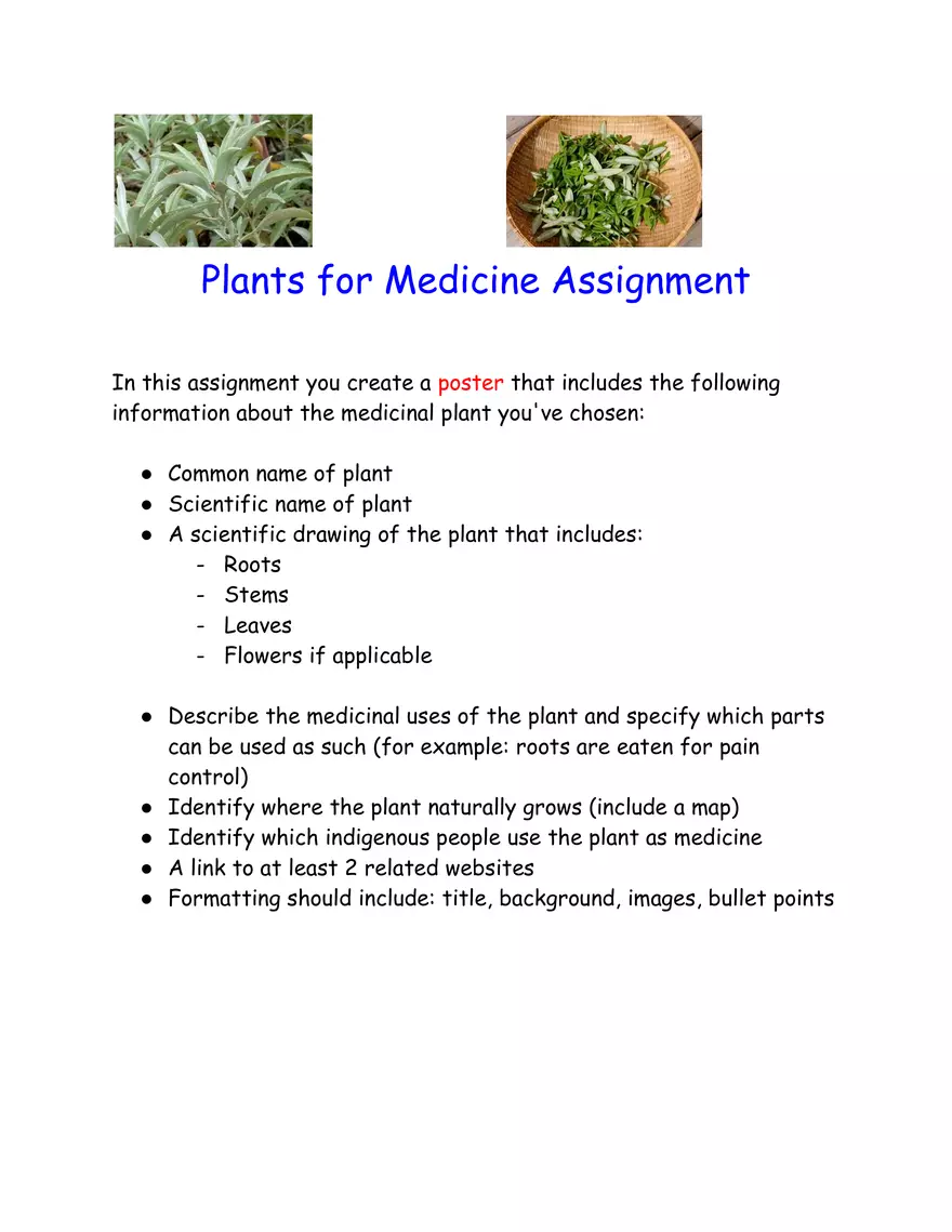 Science 7 - Medicinal Plants Assignment - Page 1