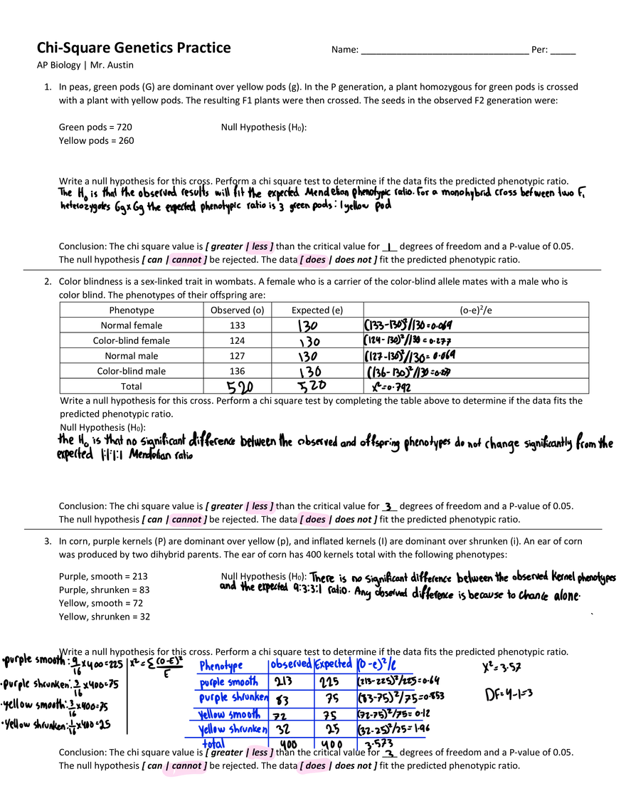 Chi-Square Genetics Practice - Page 1