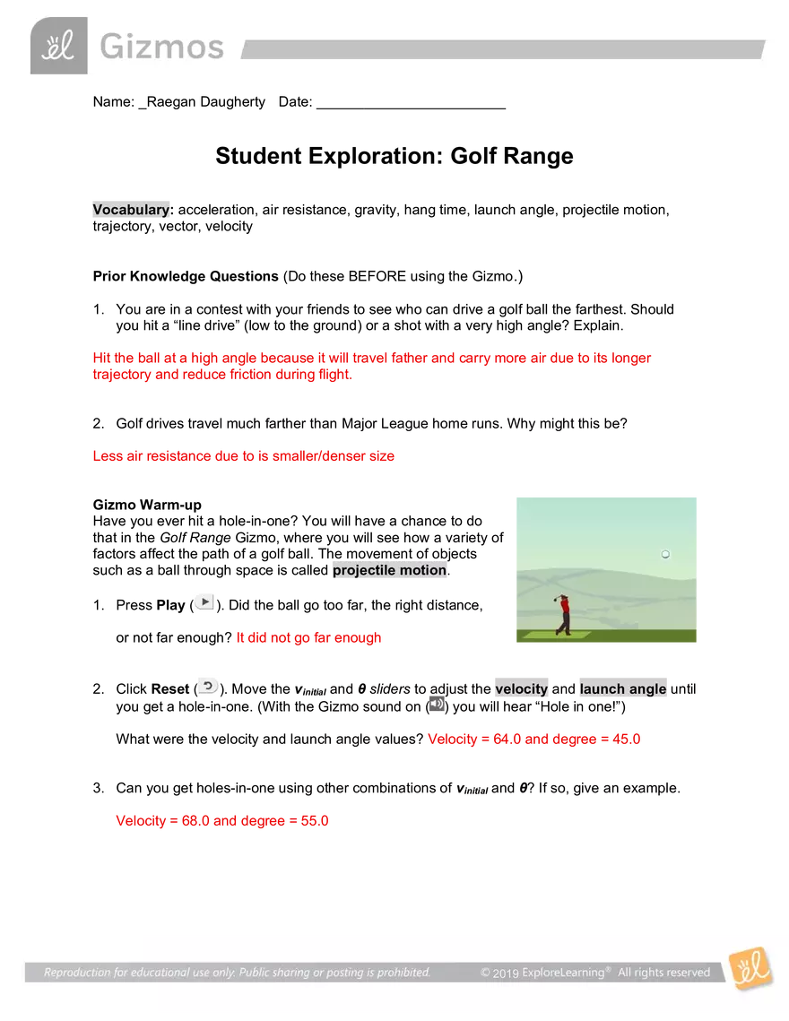 Student Exploration: Golf Range - Page 1