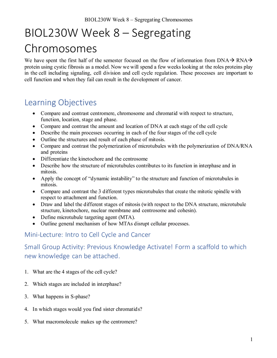 Week 8 - Segregating Chromosomes - Page 1