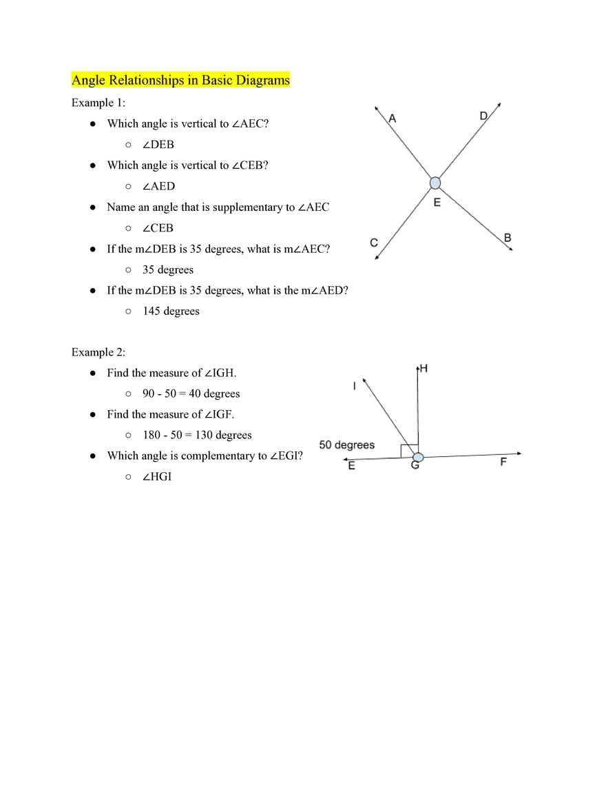 Pre Algebra Angle Relationships - Page 3