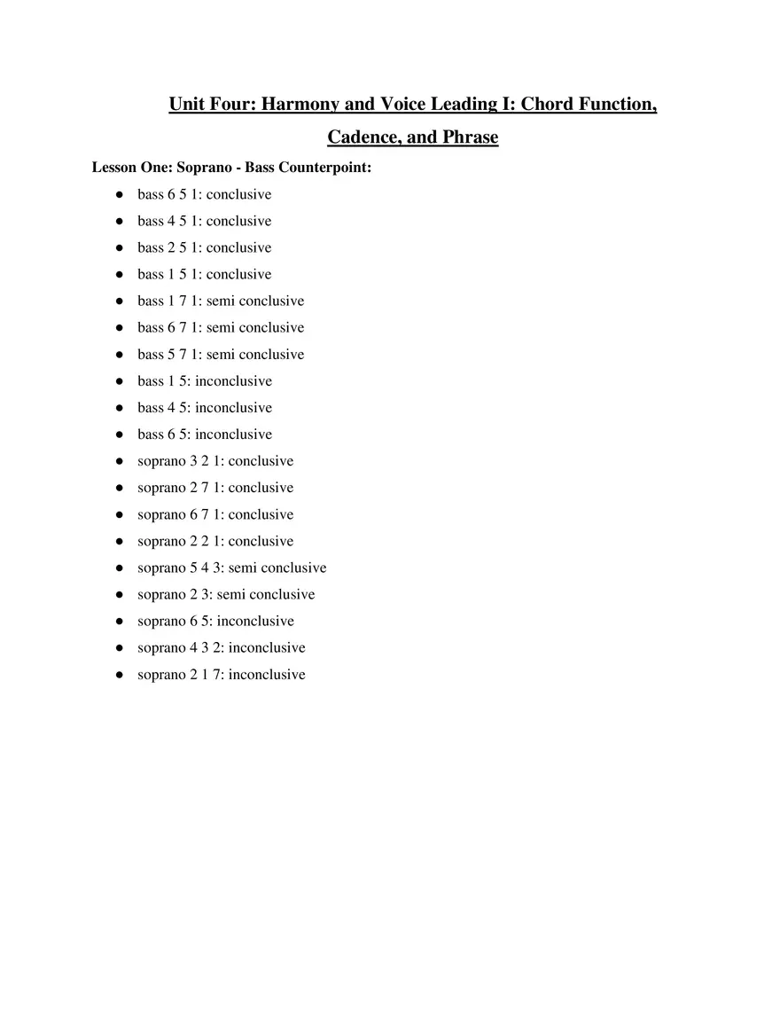 AP Music Theory Unit 4 Harmony and Voice Leading I - Page 1