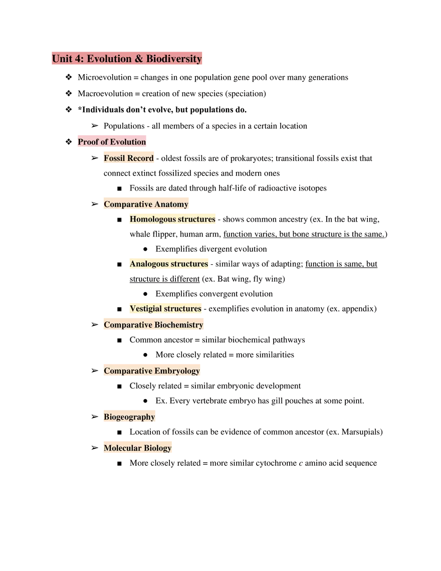 Test Guide Unit 4 Evolution & Biodiversity - Page 1