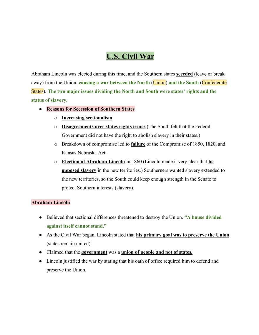 United States History U.S. Civil War - Page 1