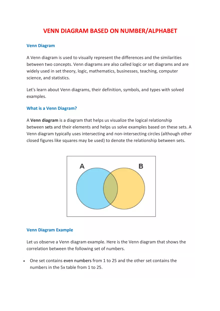 Venn Diagram Based on Number-Alphabet - Page 1