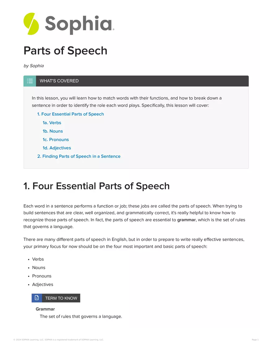 Parts of Speech - Page 1