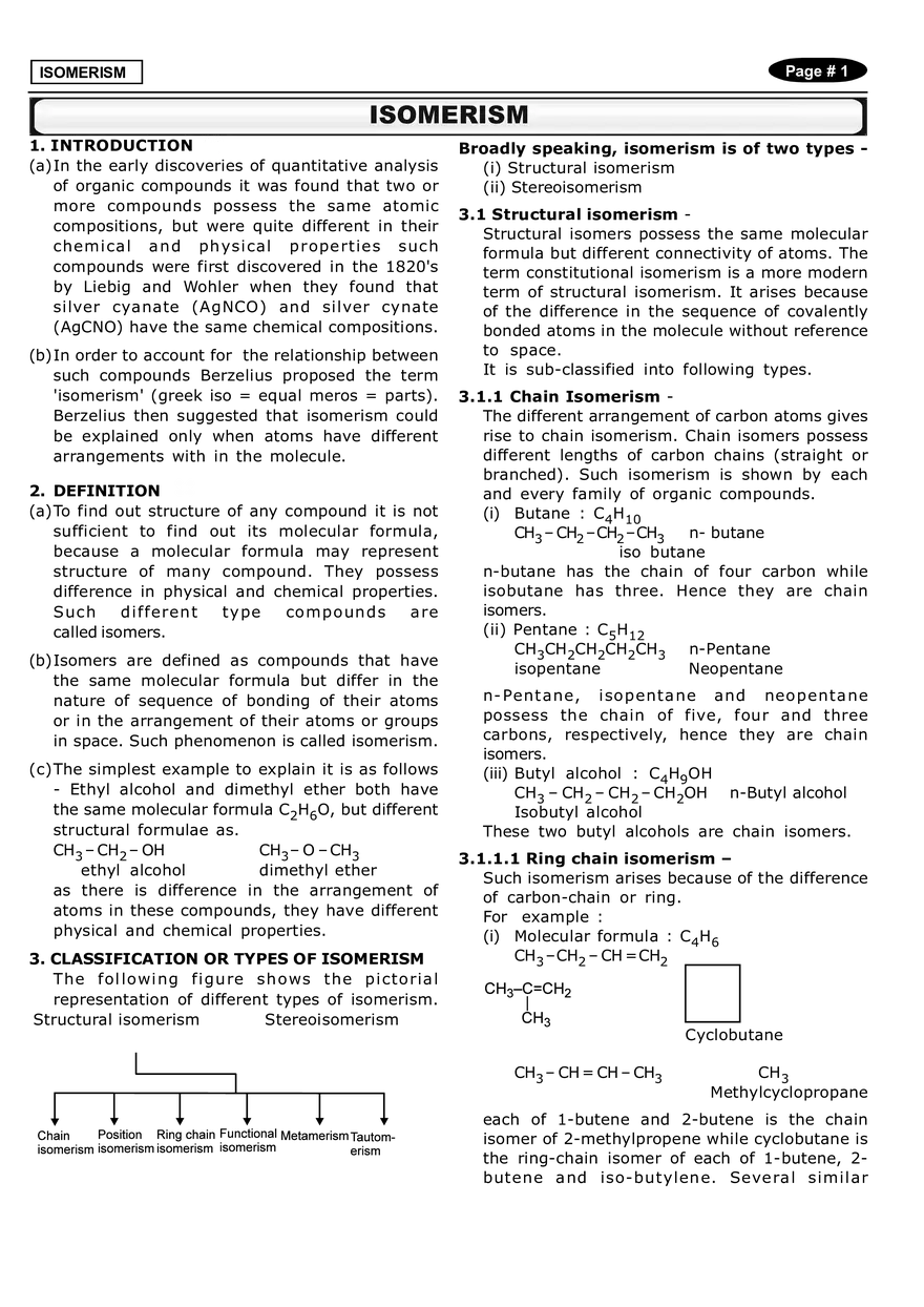 Isomerism Notes - Page 1
