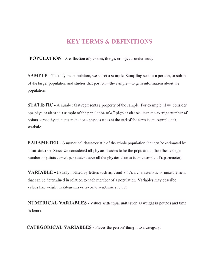 Statistics Definitions - Page 1