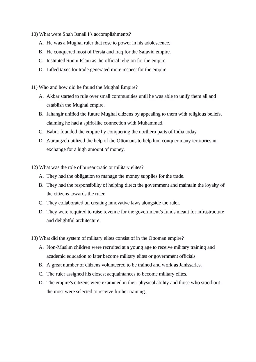 AP World History Unit 3 Quiz - Page 11