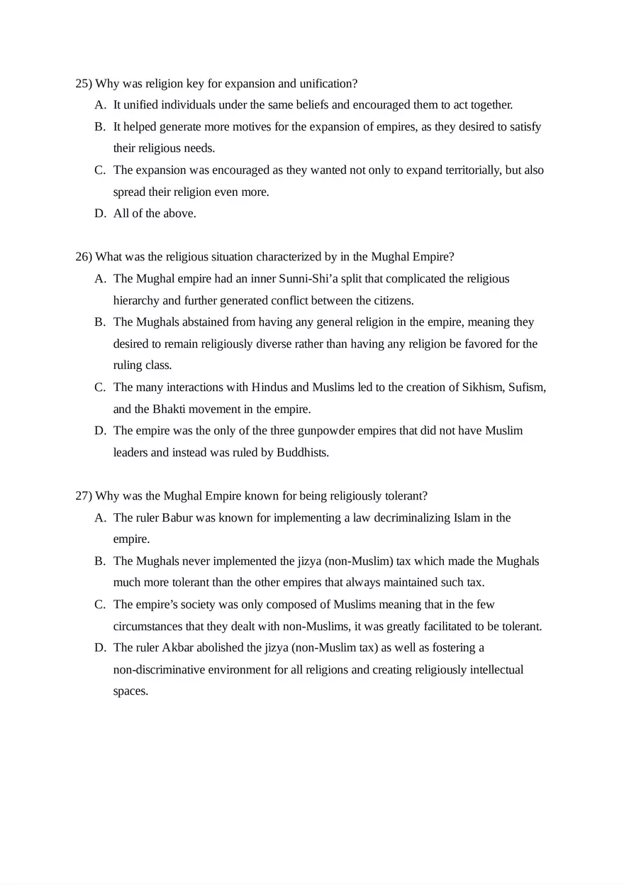 AP World History Unit 3 Quiz - Page 15