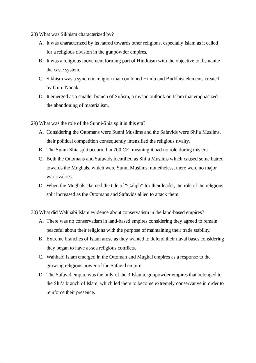 AP World History Unit 3 Quiz - Page 16