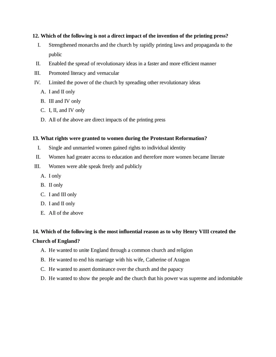 AP European History Unit 2 Quiz - Page 7