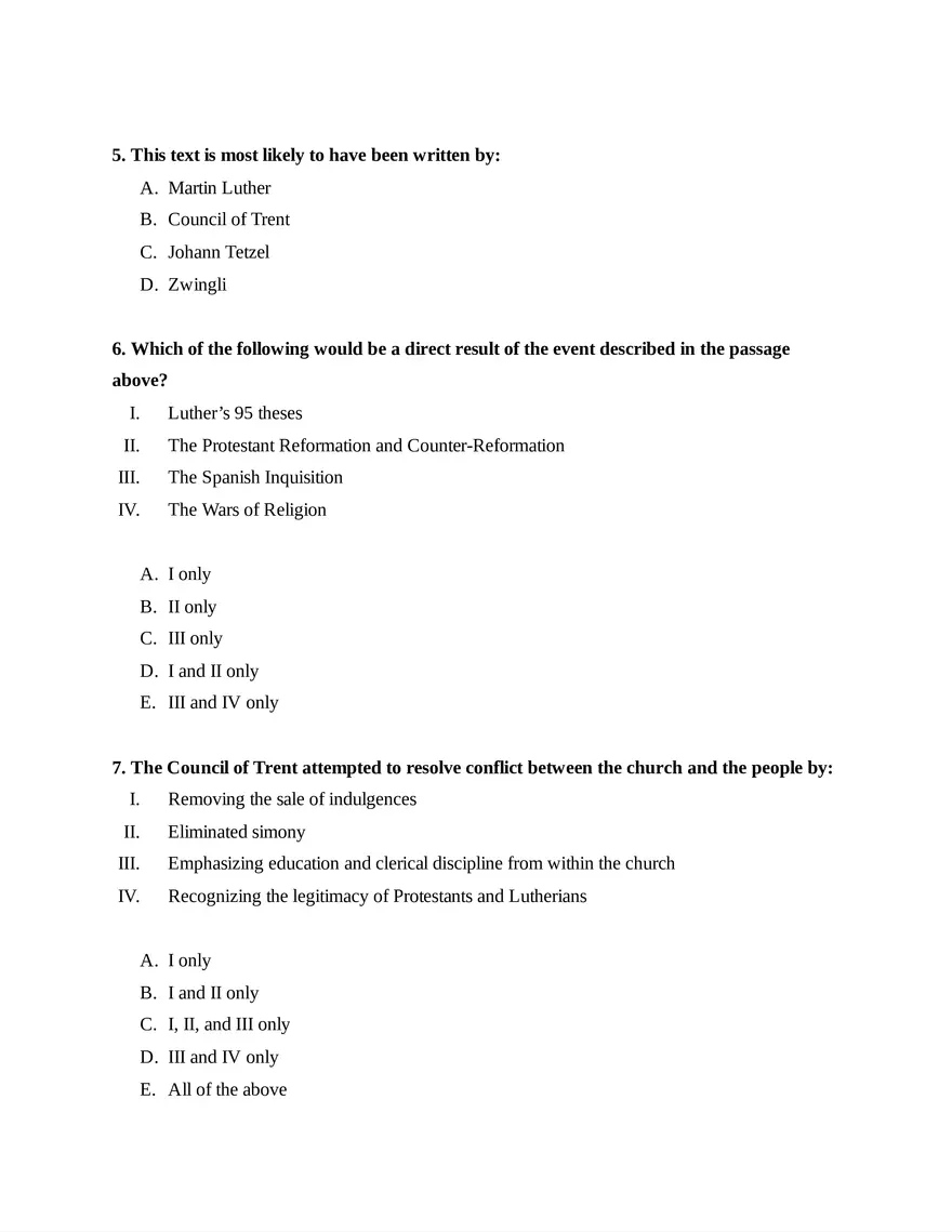 AP European History Unit 2 Quiz - Page 4