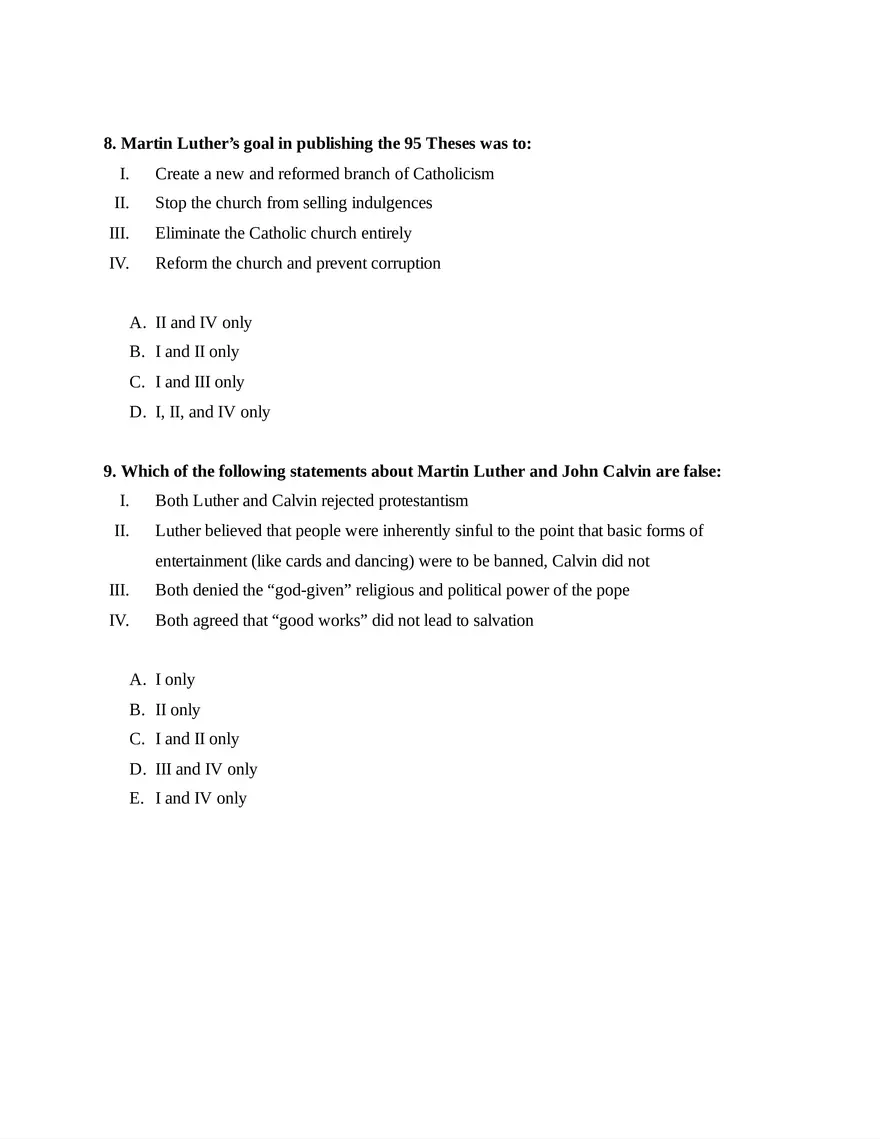 AP European History Unit 2 Quiz - Page 5