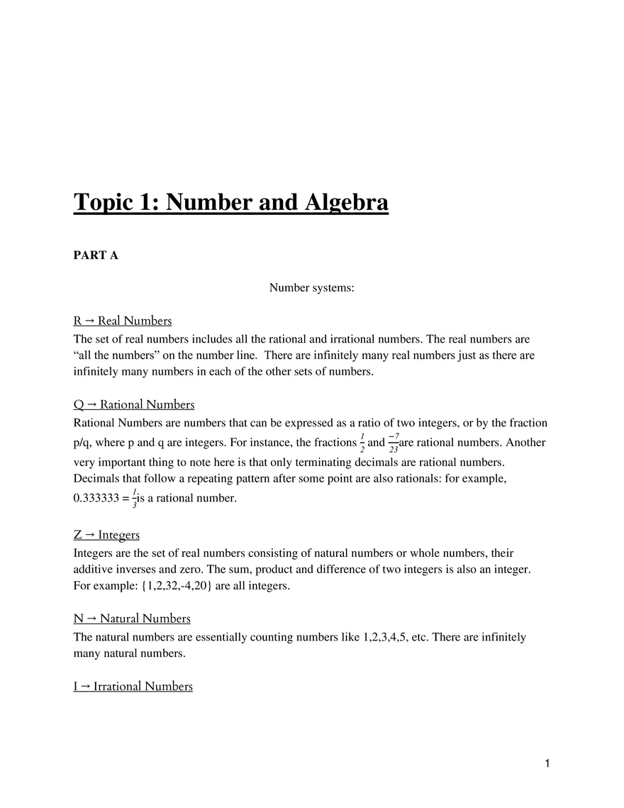 Topic 1 Number and Algebra - Page 1
