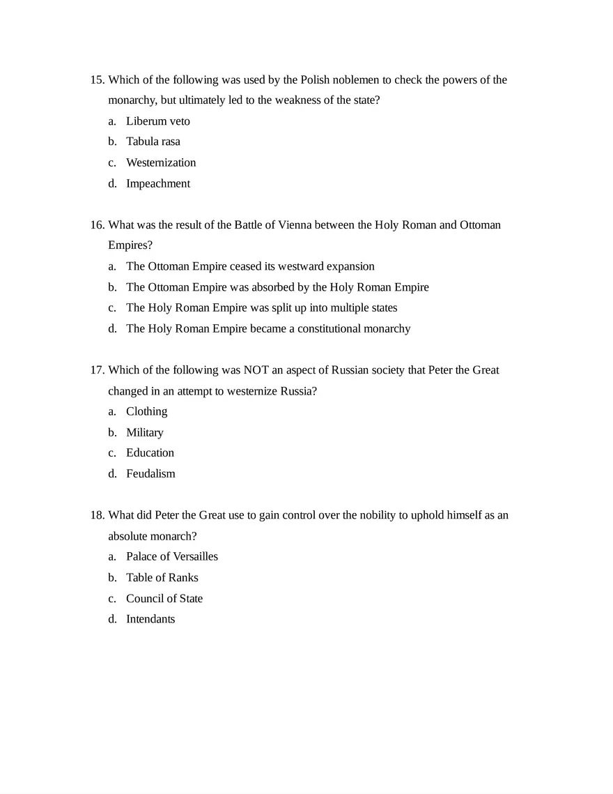 AP European History Unit 3 Quiz - Page 9