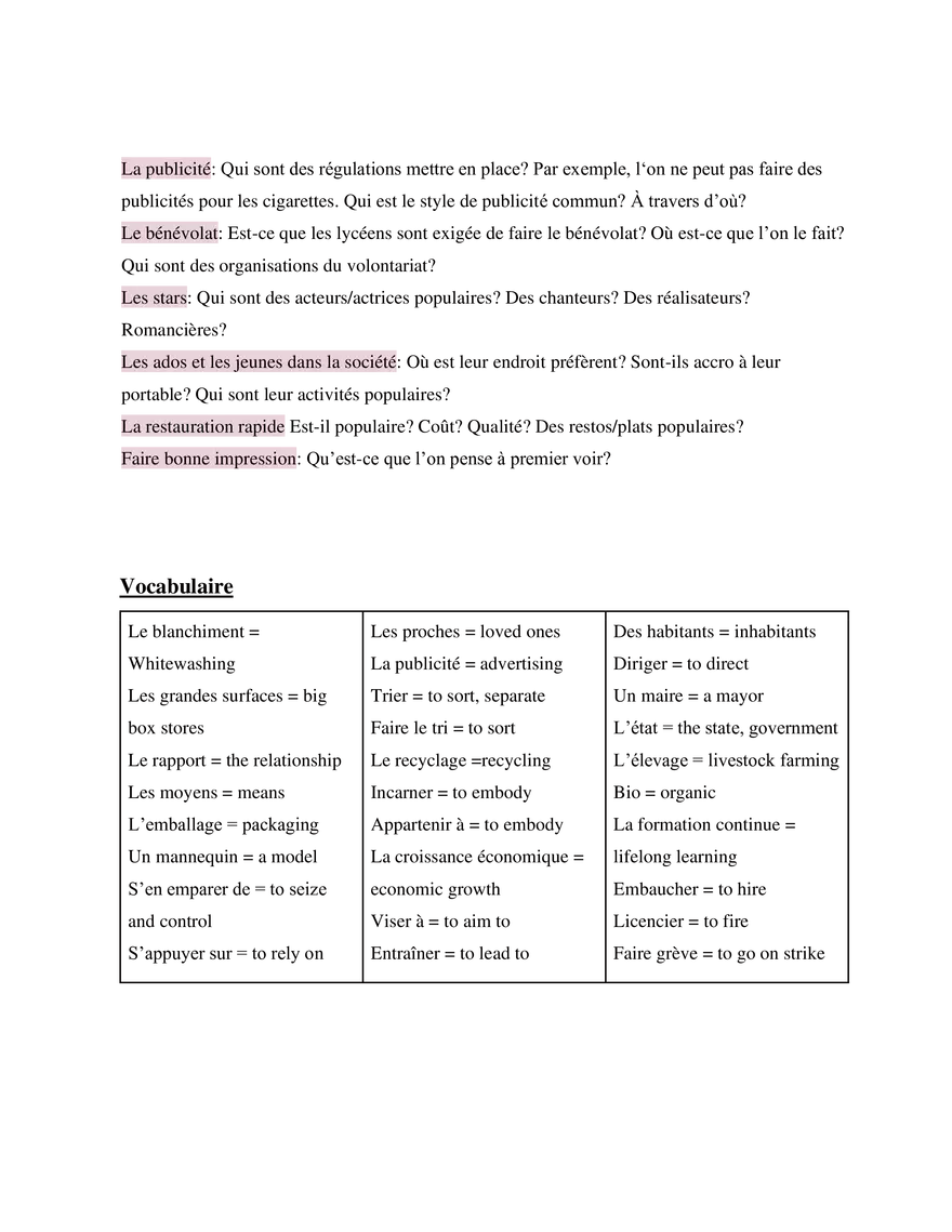 AP French Study Guide Thème 4 La Vie Contemporaine - Page 2