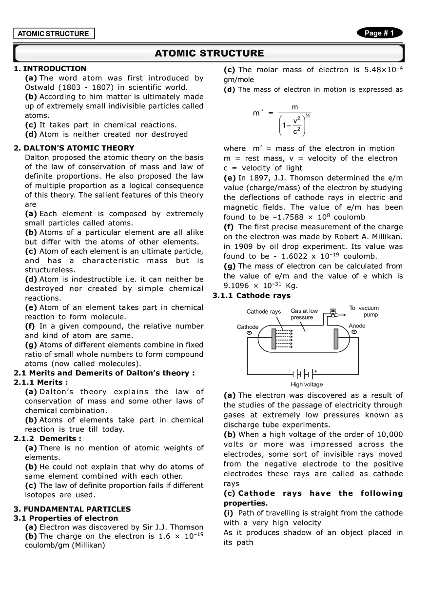 Atomic Structure Notes - Page 1