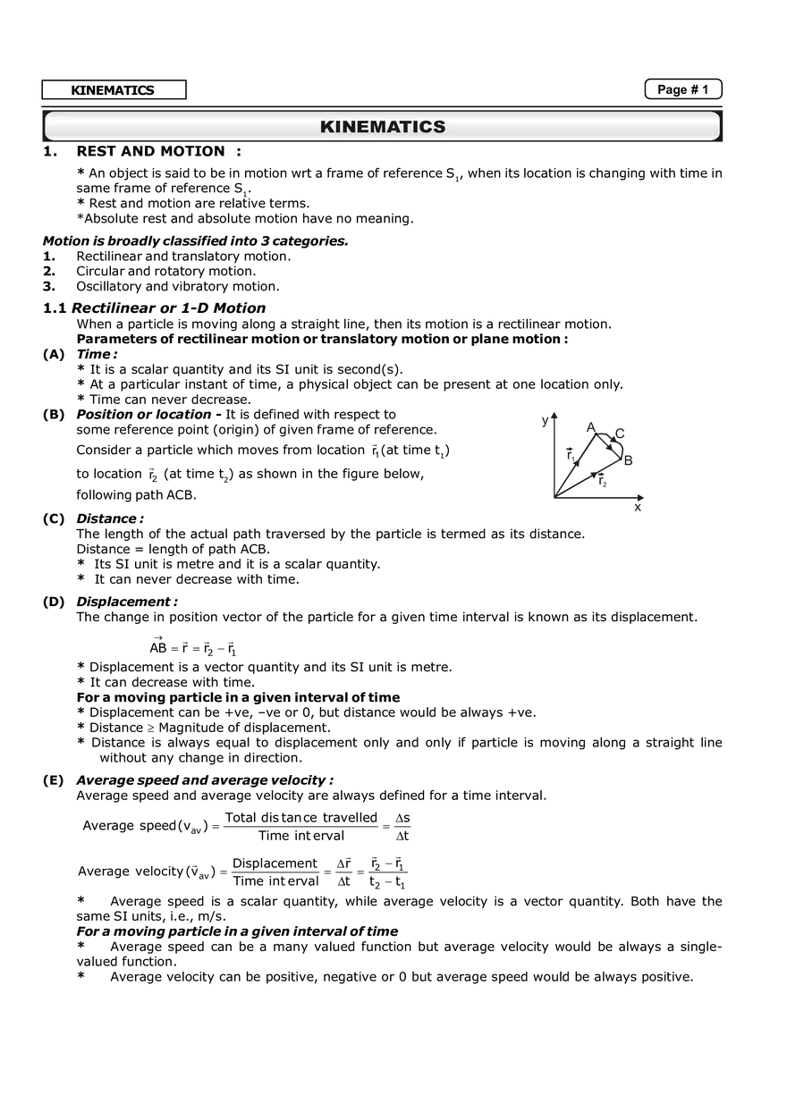 Kinematics Notes - Page 1