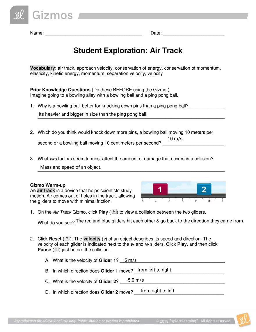 Air Track Gizmo Answer - Page 1
