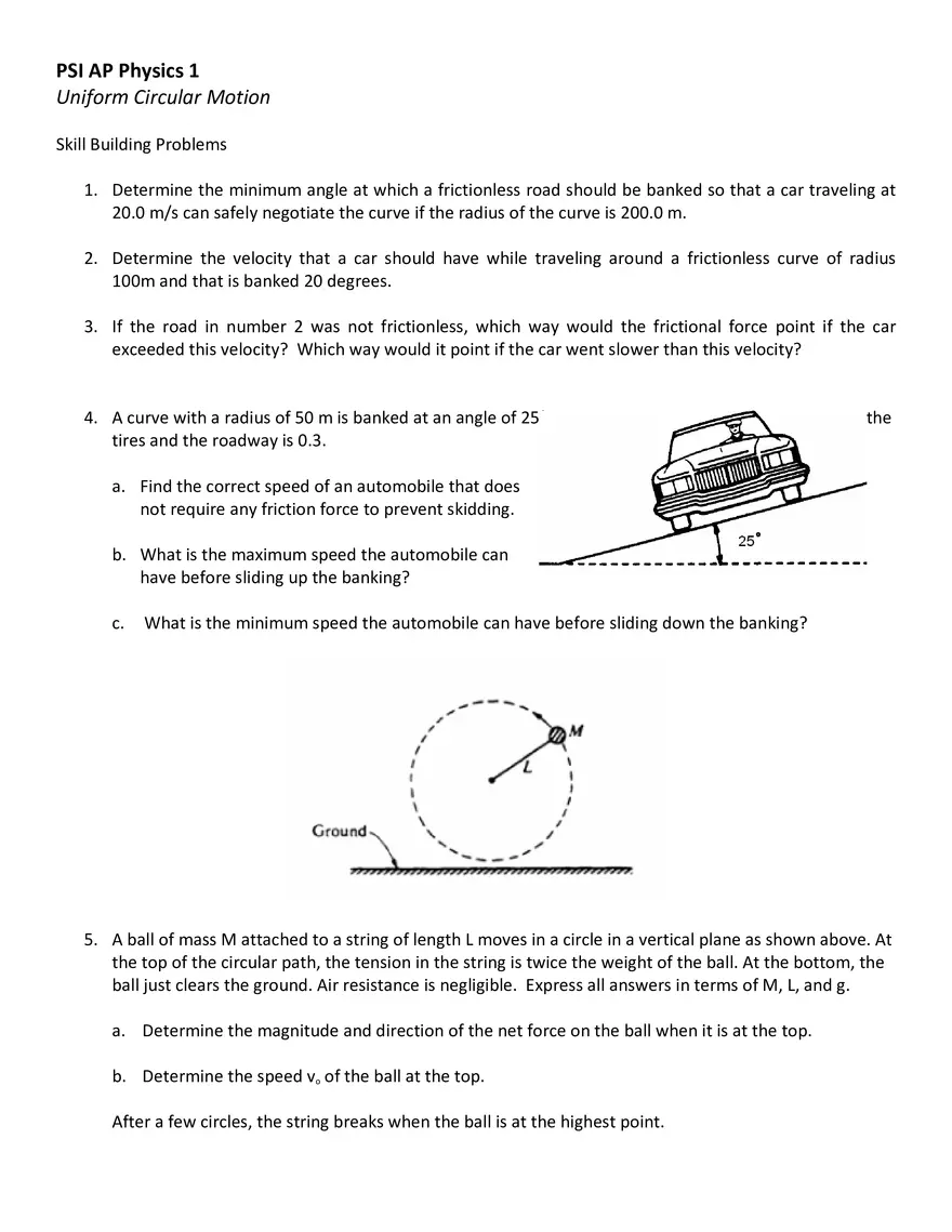 Circular Motion Skill Building Problems - Page 1