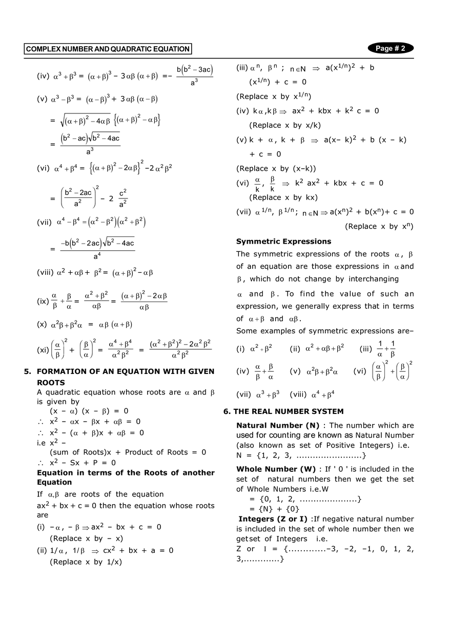 Complex Number and Quadratic Equation Notes - Page 2