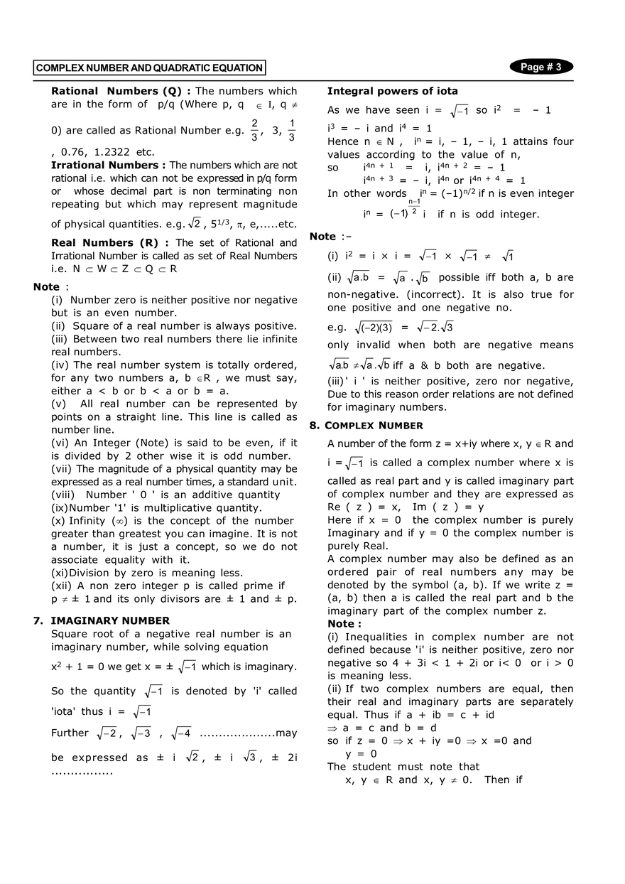 Complex Number and Quadratic Equation Notes - Page 3