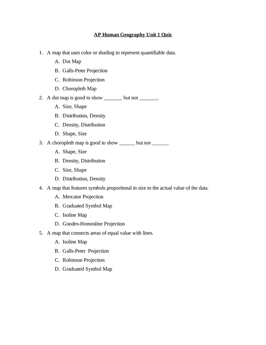 AP Human Geography Unit 1 Quiz - Page 1