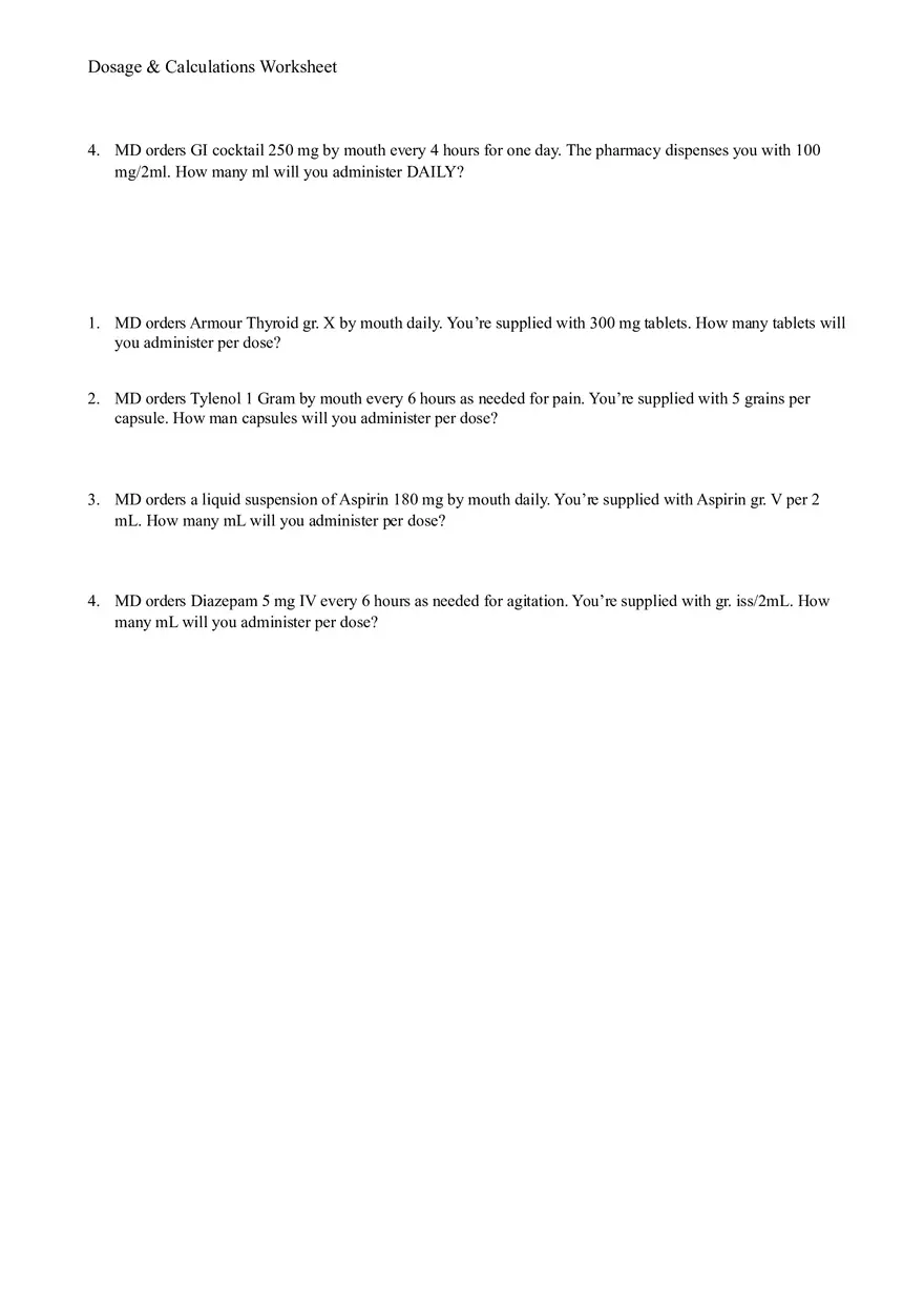 Dosage & Calculations Worksheet - Page 3