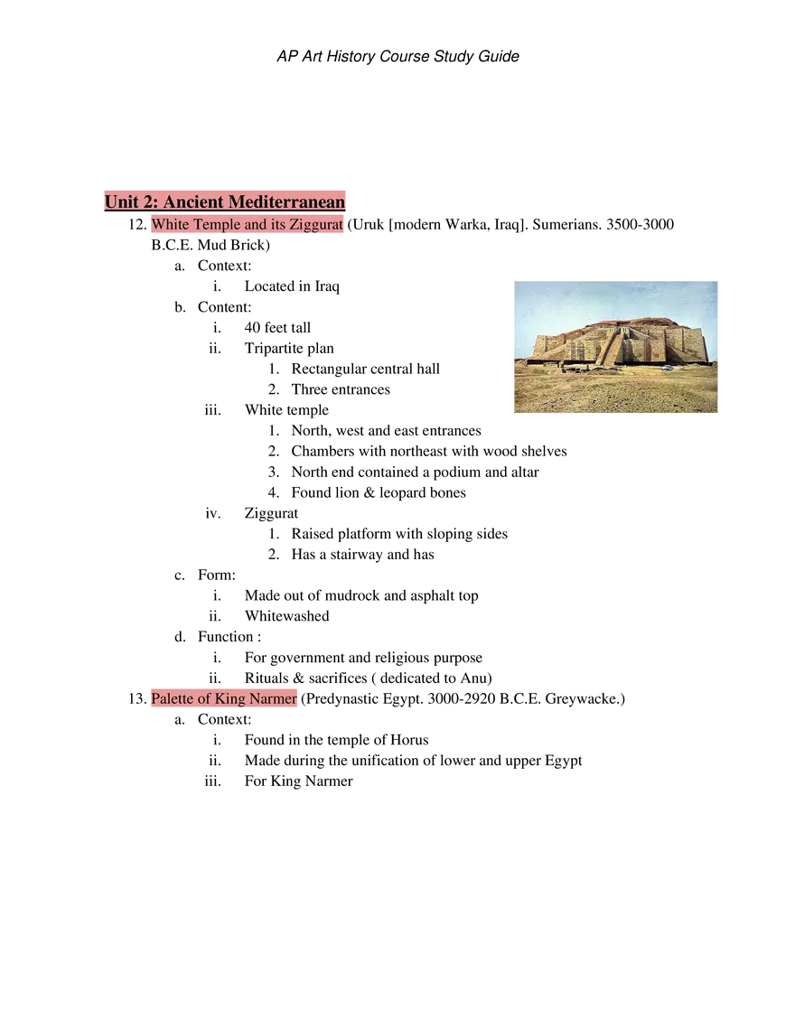 AP Art History Unit 2 Ancient Mediterranean - Page 1