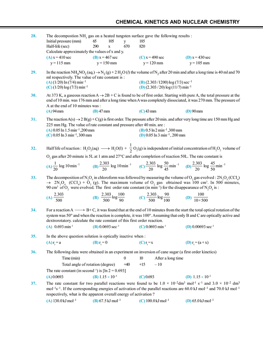 Chemical Kinetics and Nuclear Chemistry Exercise # 1 - Page 8