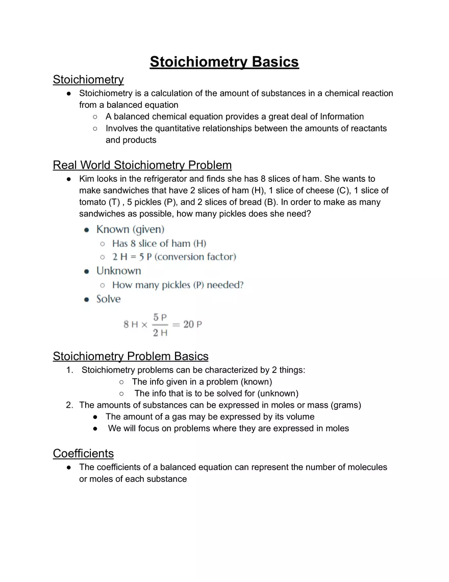 Stoichiometry Basics Notes - Page 1