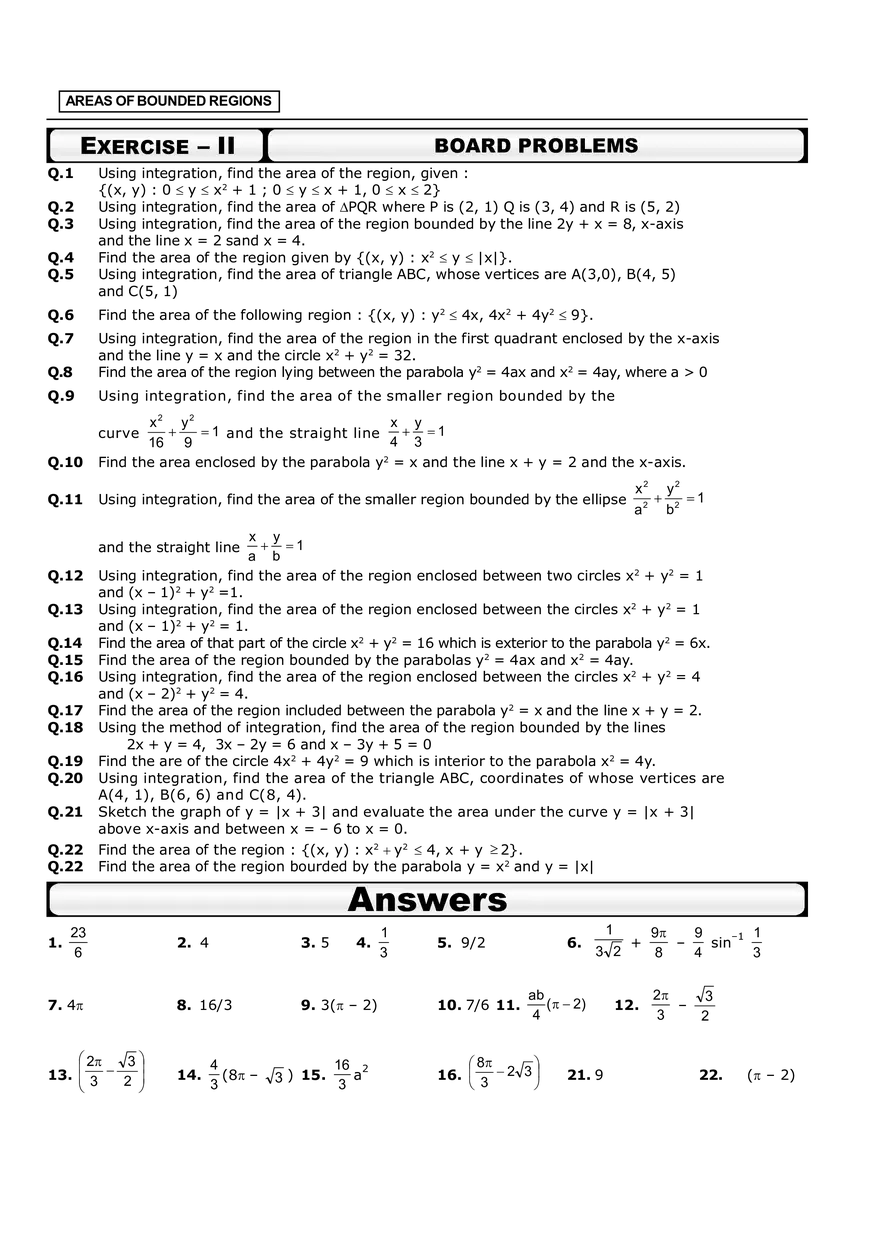 Areas of Bounded Regions Exercise - II - Page 1