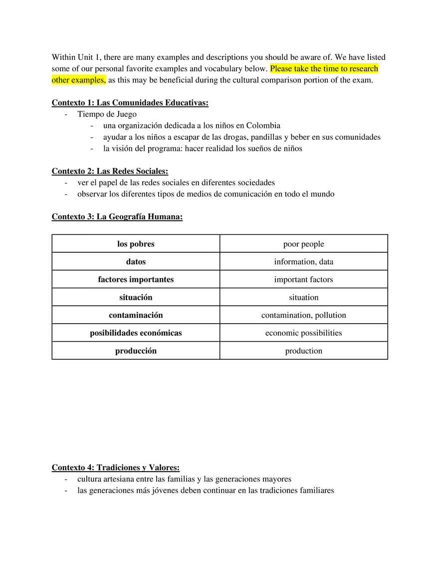 AP Spanish Language Unit 1 Families in Different Societies - Page 2