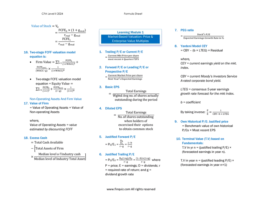 CFA L2 Formula Cheat Sheet - Page 7