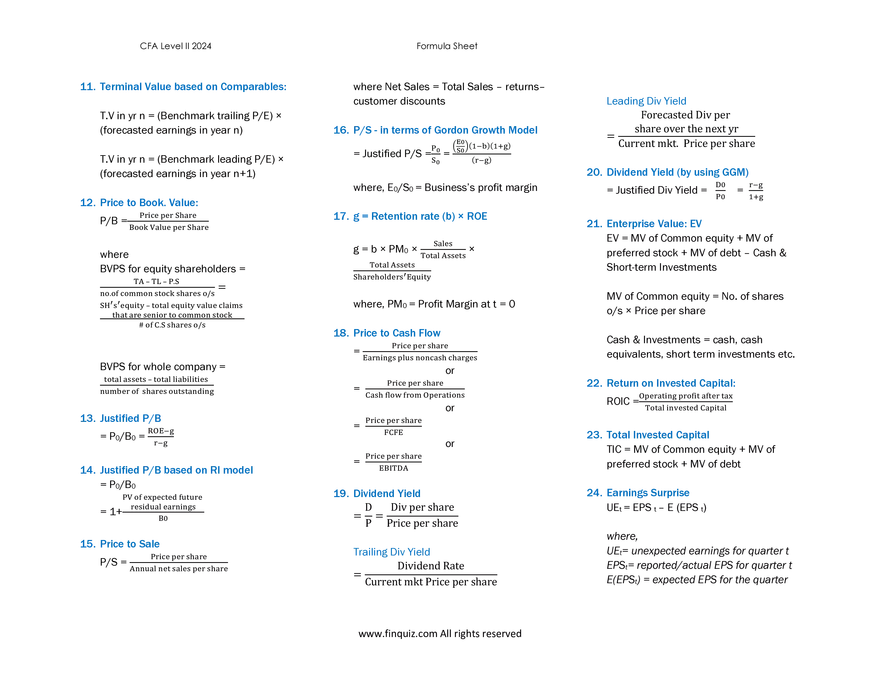 CFA L2 Formula Cheat Sheet - Page 8