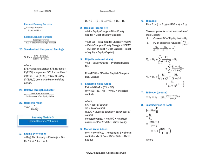 CFA L2 Formula Cheat Sheet - Page 9