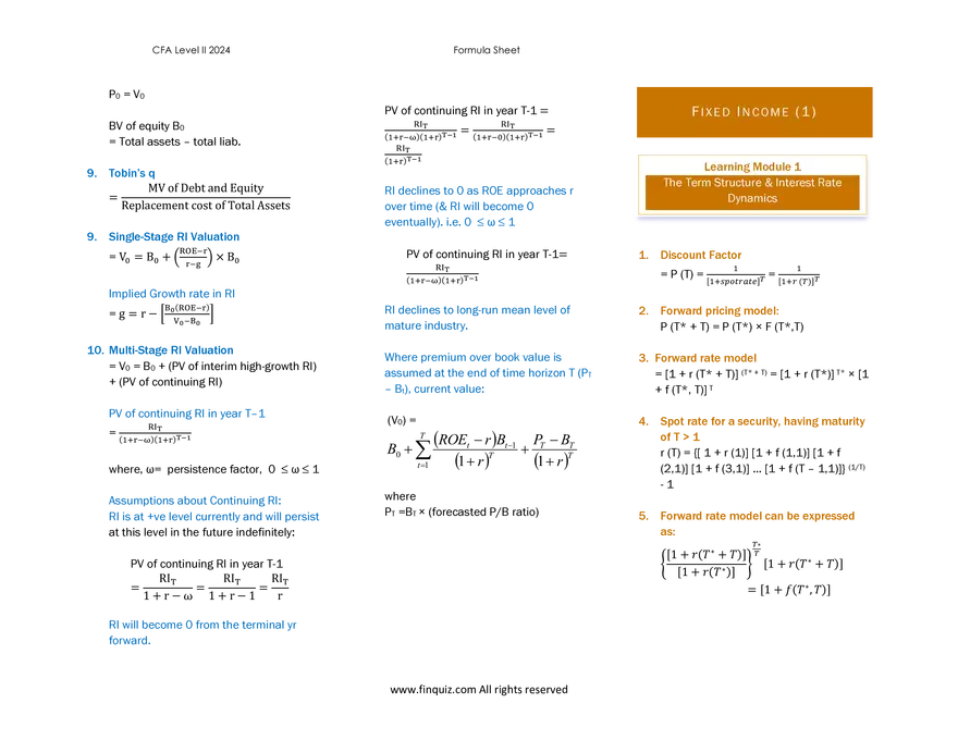 CFA L2 Formula Cheat Sheet - Page 10