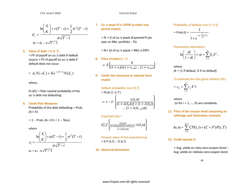 CFA L2 Formula Cheat Sheet - Page 14