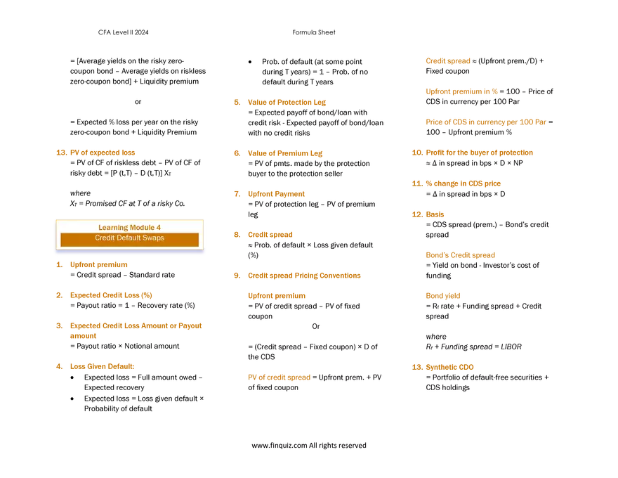 CFA L2 Formula Cheat Sheet - Page 15