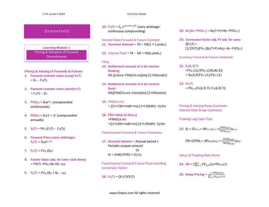 CFA L2 Formula Cheat Sheet - Page 16
