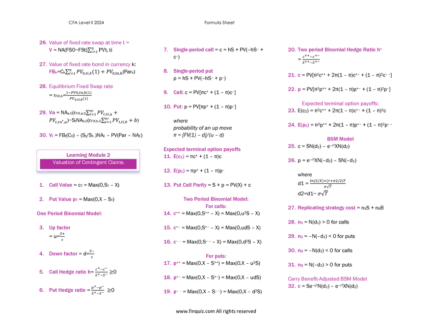 CFA L2 Formula Cheat Sheet - Page 17