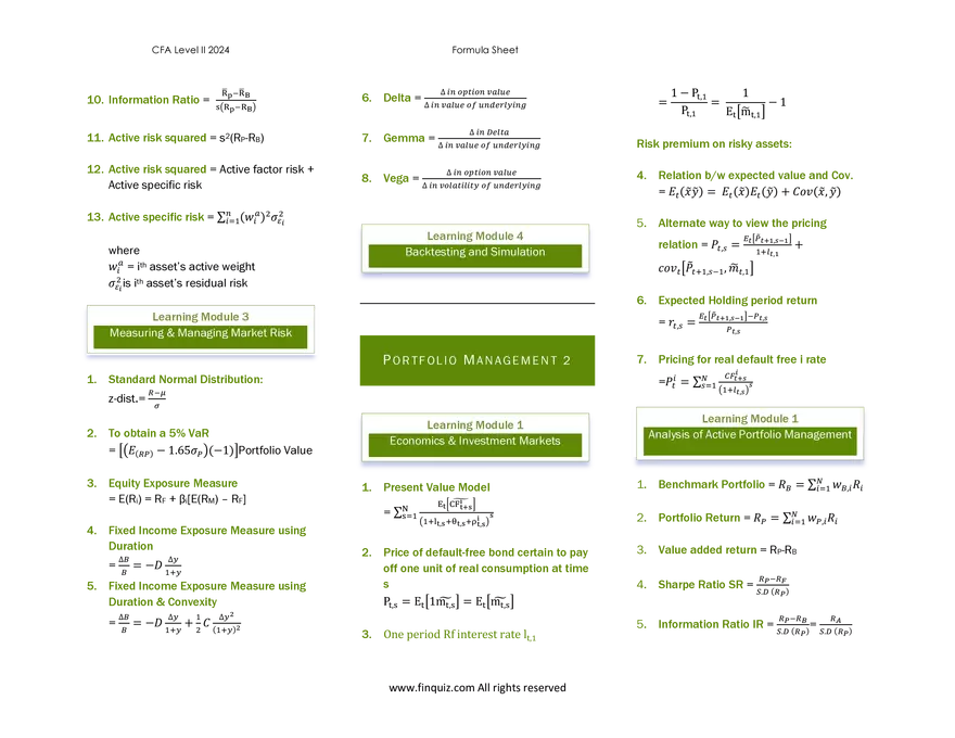 CFA L2 Formula Cheat Sheet - Page 20
