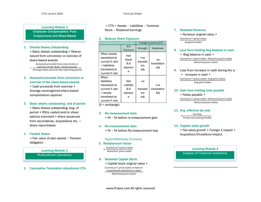 CFA L2 Formula Cheat Sheet - Page 26