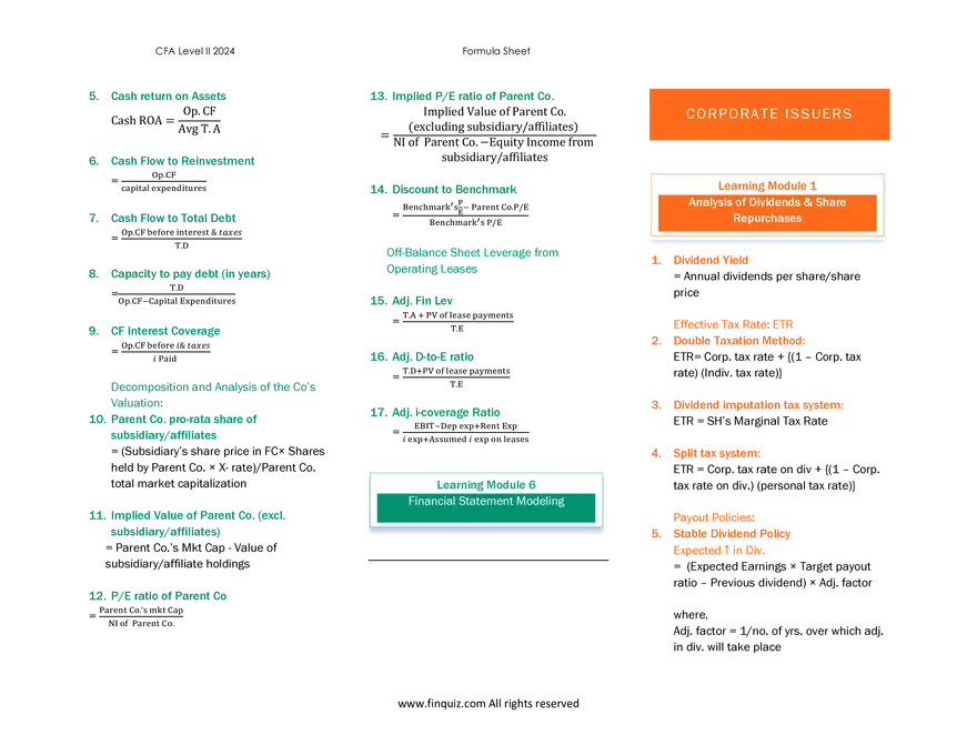 CFA L2 Formula Cheat Sheet - Page 28